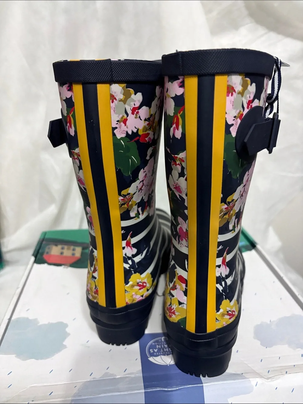 Joules Navy and White Rain Boots size US 5 NWT